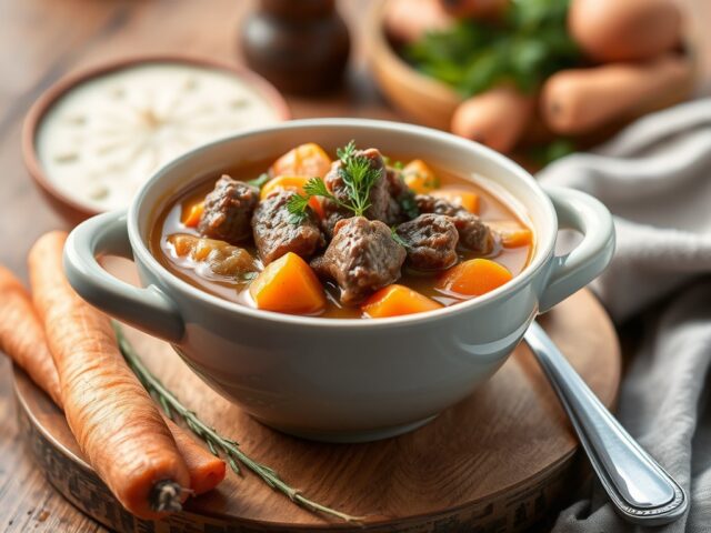 Ongeklaarde rundsbouillon van schouderstuk — AI-gegenereerde illustratie