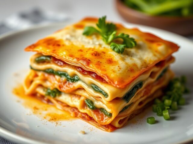 Oosterse lasagna — AI-gegenereerde illustratie