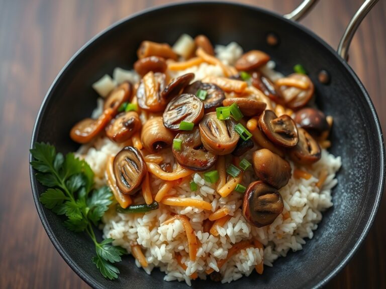 Oosterse vleesschotel met shiitakes en gember — AI-gegenereerde illustratie