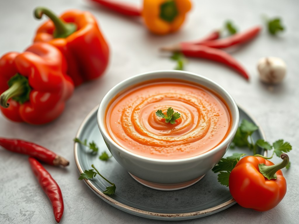 Oranje gazpacho, AI-gegenereerde illustratie