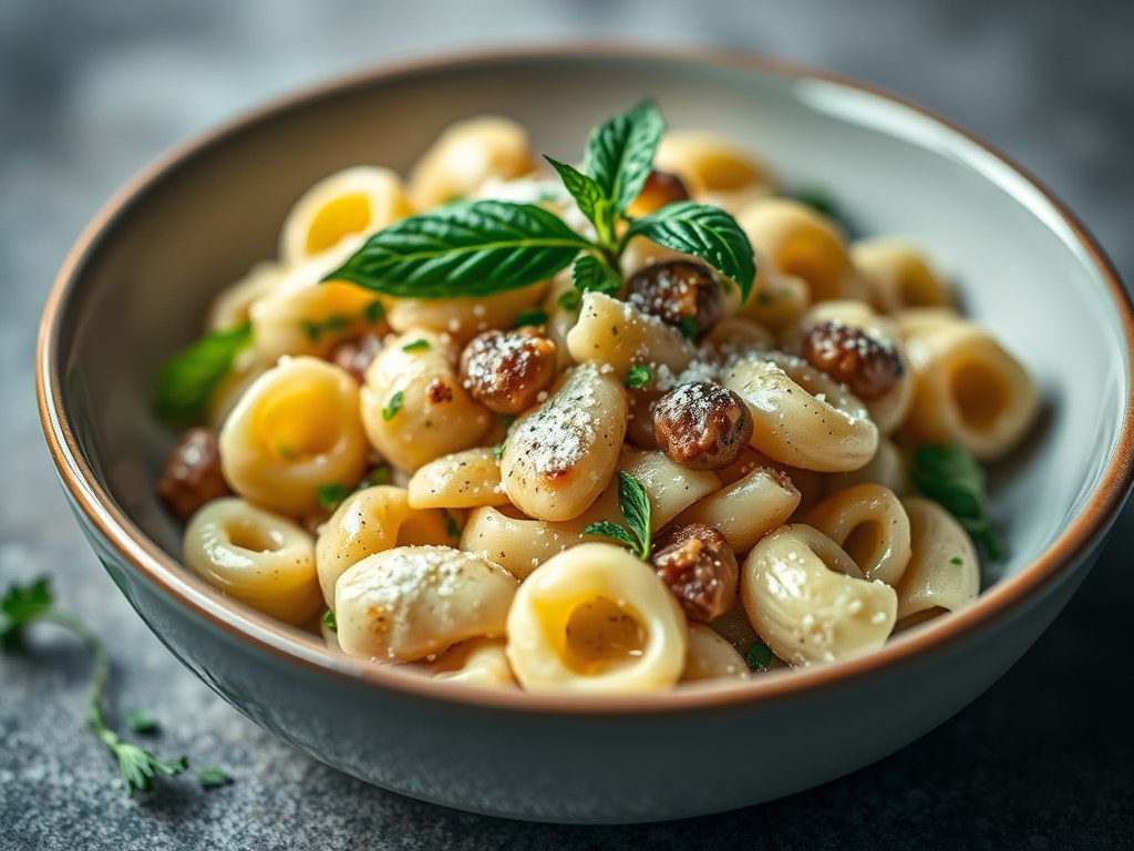 Orecchiette met oesterzwammen, AI-gegenereerde illustratie