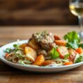 Ossenhaas met rijke koolsalade en geplette aardappeltjes