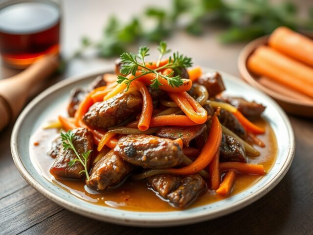 Ossentong met madeirasaus — AI-gegenereerde illustratie