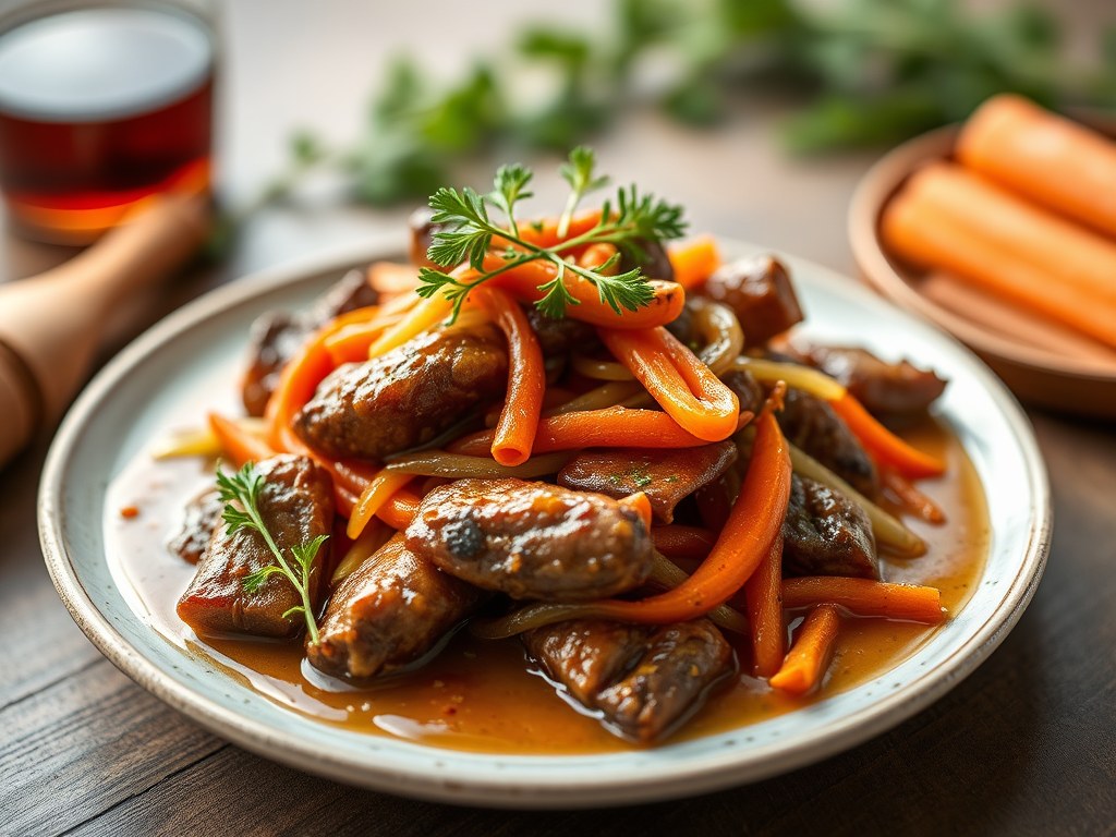 Ossentong met madeirasaus, AI-gegenereerde illustratie