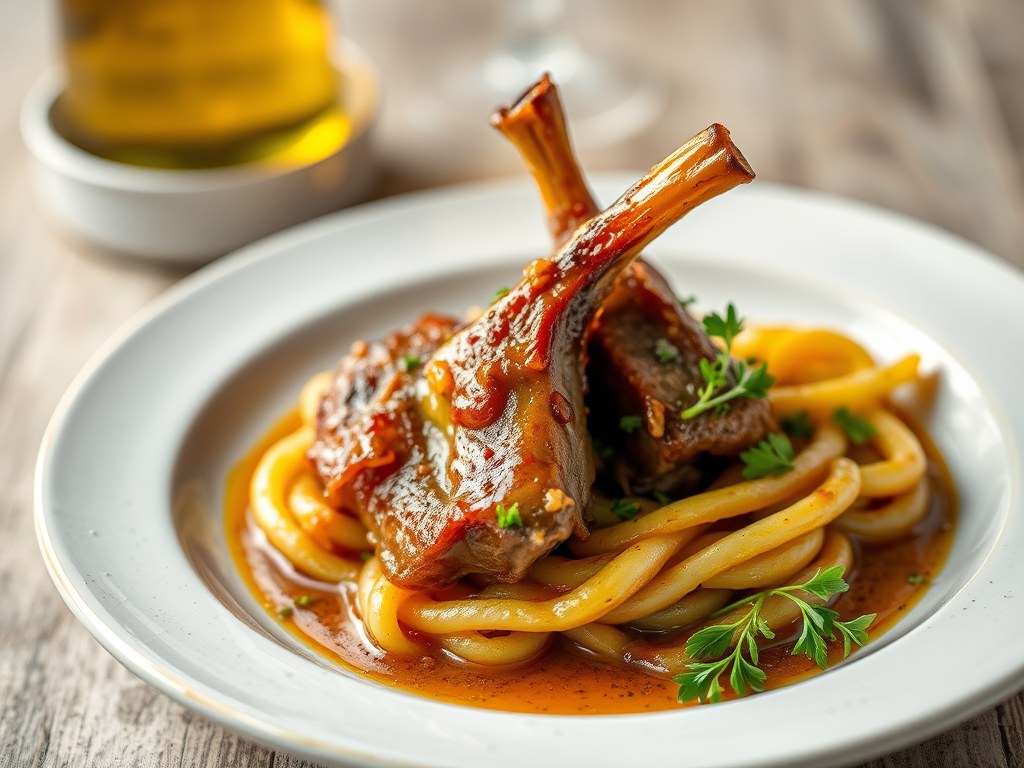 Osso bucco van zeeduivel met witloof, AI-gegenereerde illustratie