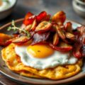 Ovenpannenkoek met Bouquet des Moines, spek, gegrilde groenten en ei