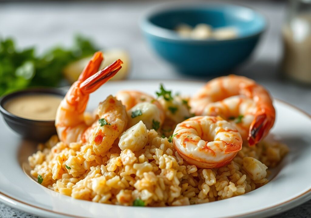 Ovenschotel met garnalen uit Louisiana — AI-gegenereerde illustratie