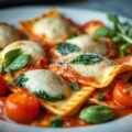 Ovenschotel met ravioli, mozzarella en spinazie