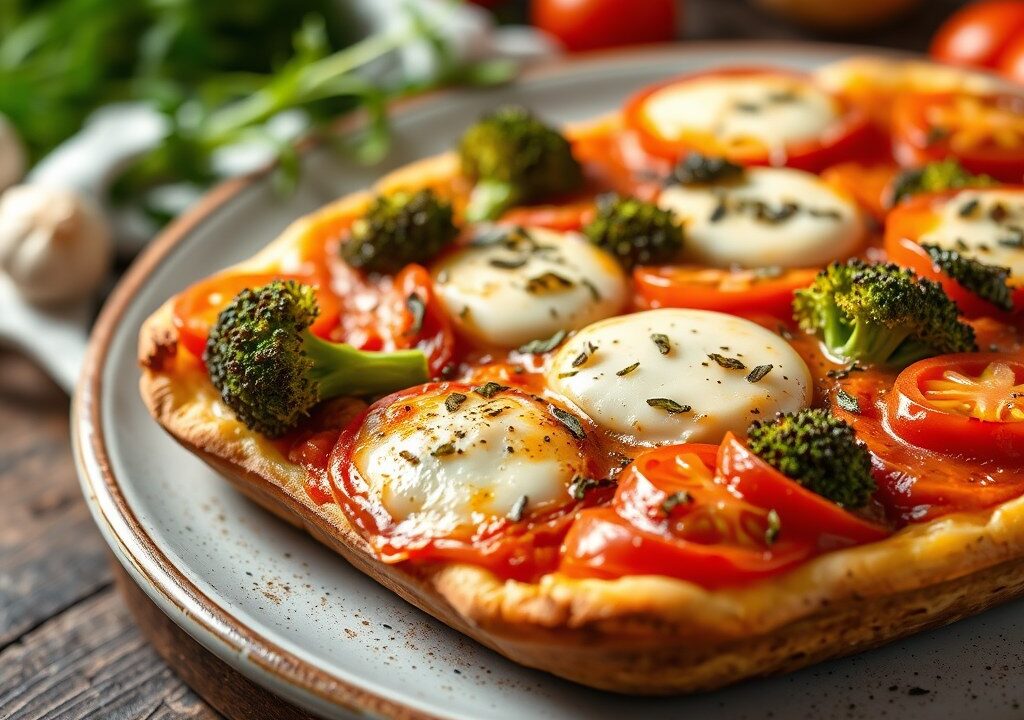 Ovenschotel met tomaat en broccoli — AI-gegenereerde illustratie