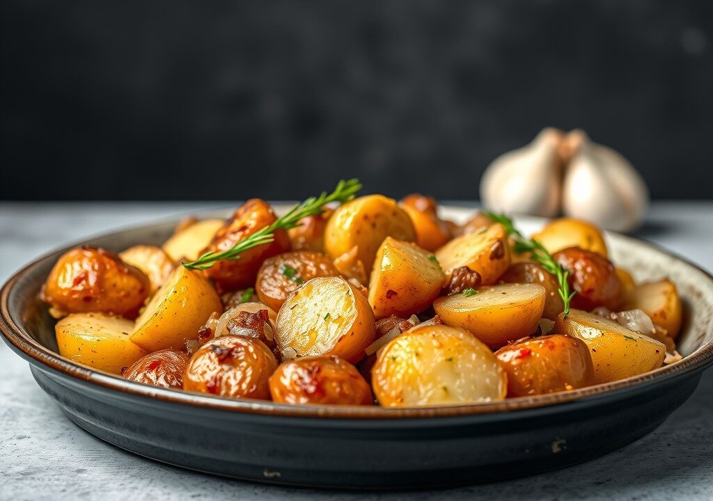 Ovenschotel met Varkensbuik en Aardappels, AI-gegenereerde illustratie