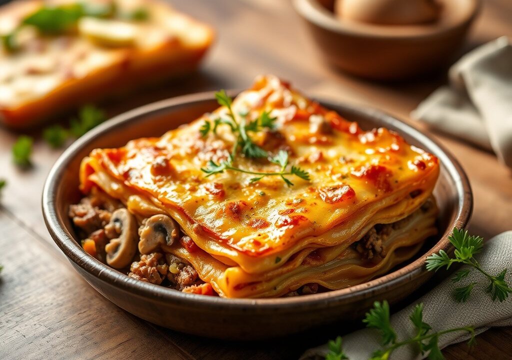 Ovenschotel pittig gekruide aardappel-lasagna — AI-gegenereerde illustratie
