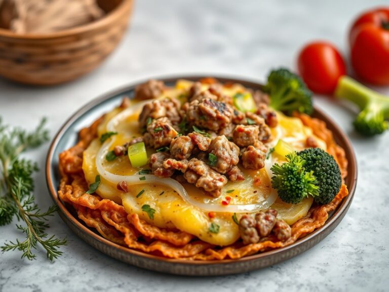 Ovenschotel rosti met groenten en gehakt — AI-gegenereerde illustratie