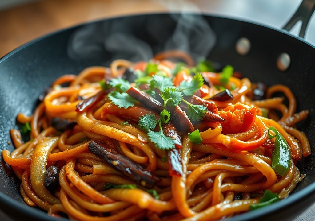 Overheerlijke, goedgevulde Bami Goreng (zoveel lekkerder dan van de Chinees..) — AI-gegenereerde illustratie