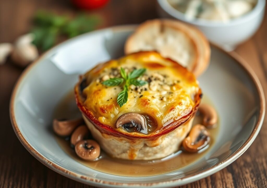 Paddenstoelenclafoutis, AI-gegenereerde illustratie