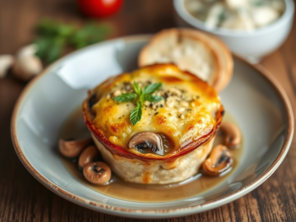 Paddenstoelenclafoutis, AI-gegenereerde illustratie