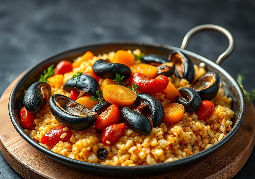 Paella met zeevruchten — AI-gegenereerde illustratie