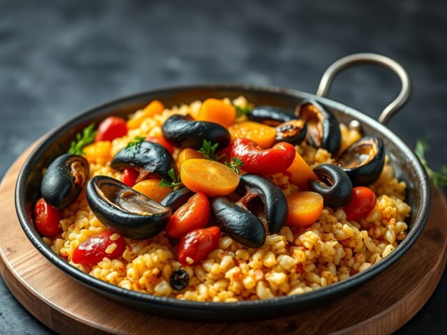 Paella met zeevruchten — AI-gegenereerde illustratie