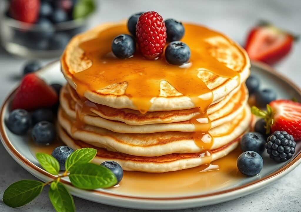 Pancakes met blauwe bessen, AI-gegenereerde illustratie