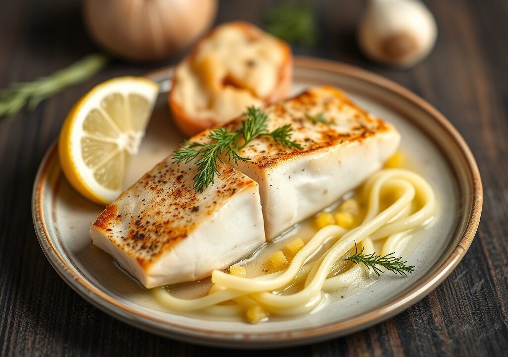 Pangasiusfilet met venkel, AI-gegenereerde illustratie