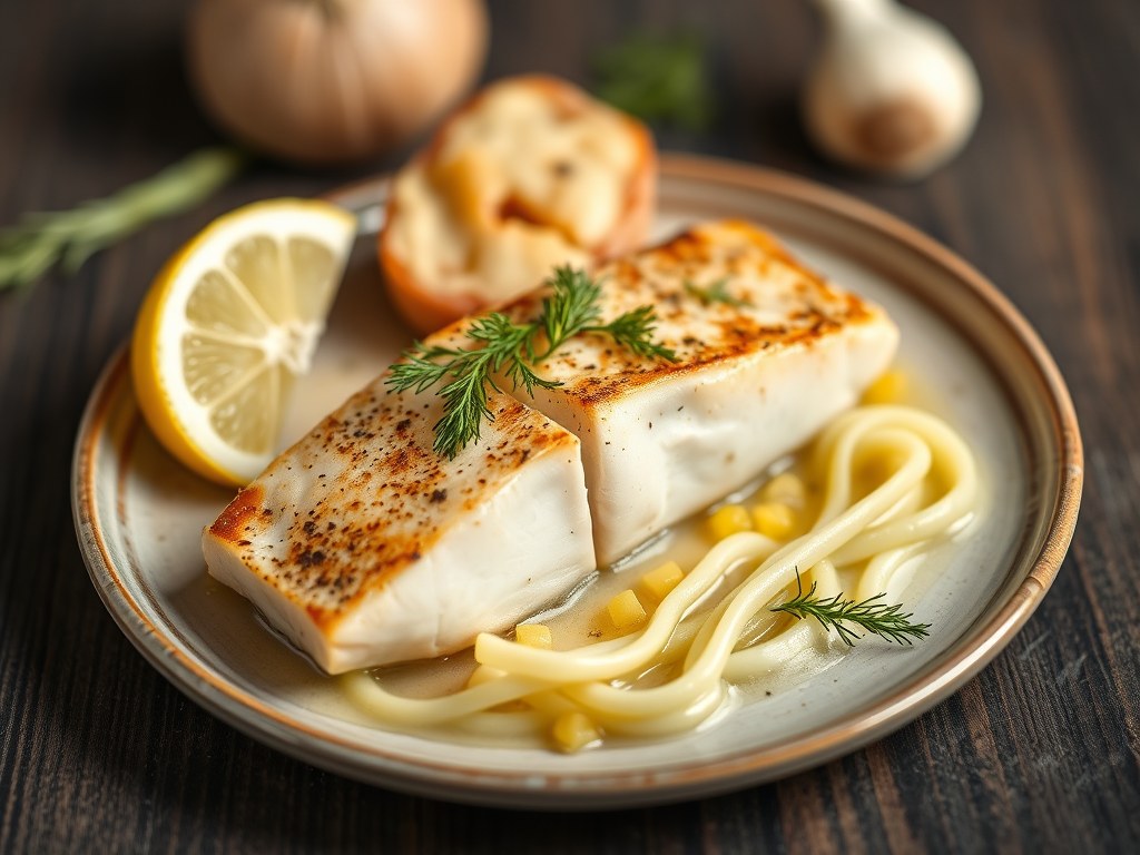 Pangasiusfilet met venkel, AI-gegenereerde illustratie