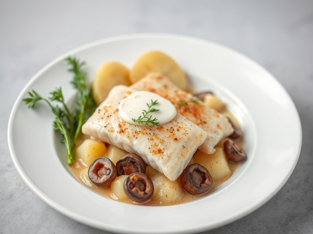 Pangasiusfilets met aardappelen, AI-gegenereerde illustratie