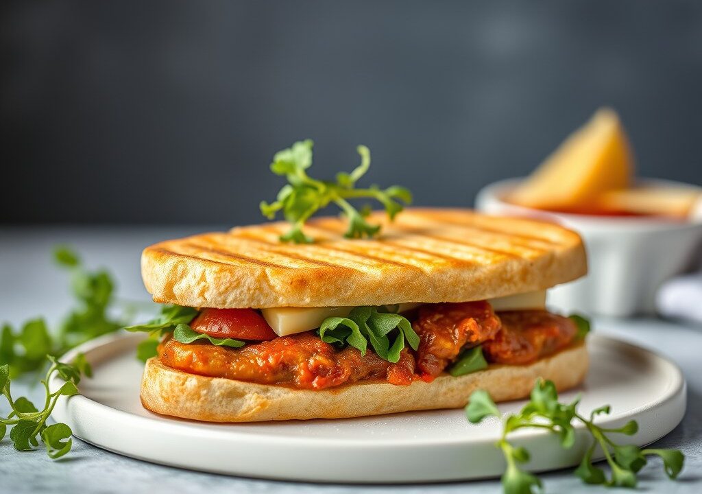 Panini met Milner kaas en rode pesto — AI-gegenereerde illustratie