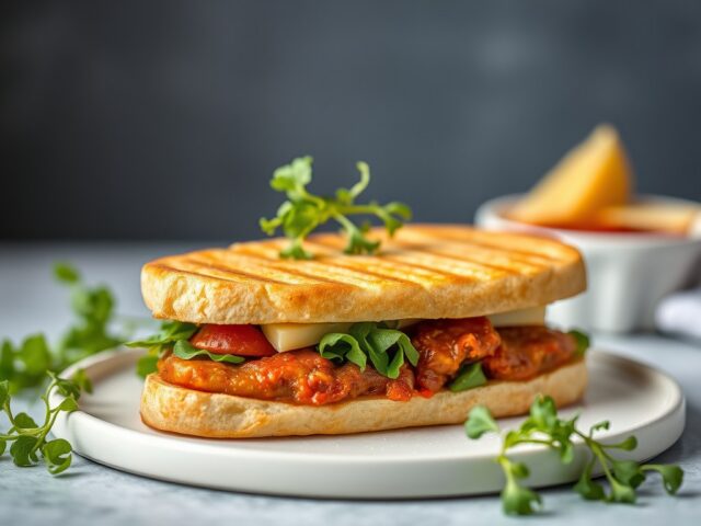Panini met Milner kaas en rode pesto — AI-gegenereerde illustratie