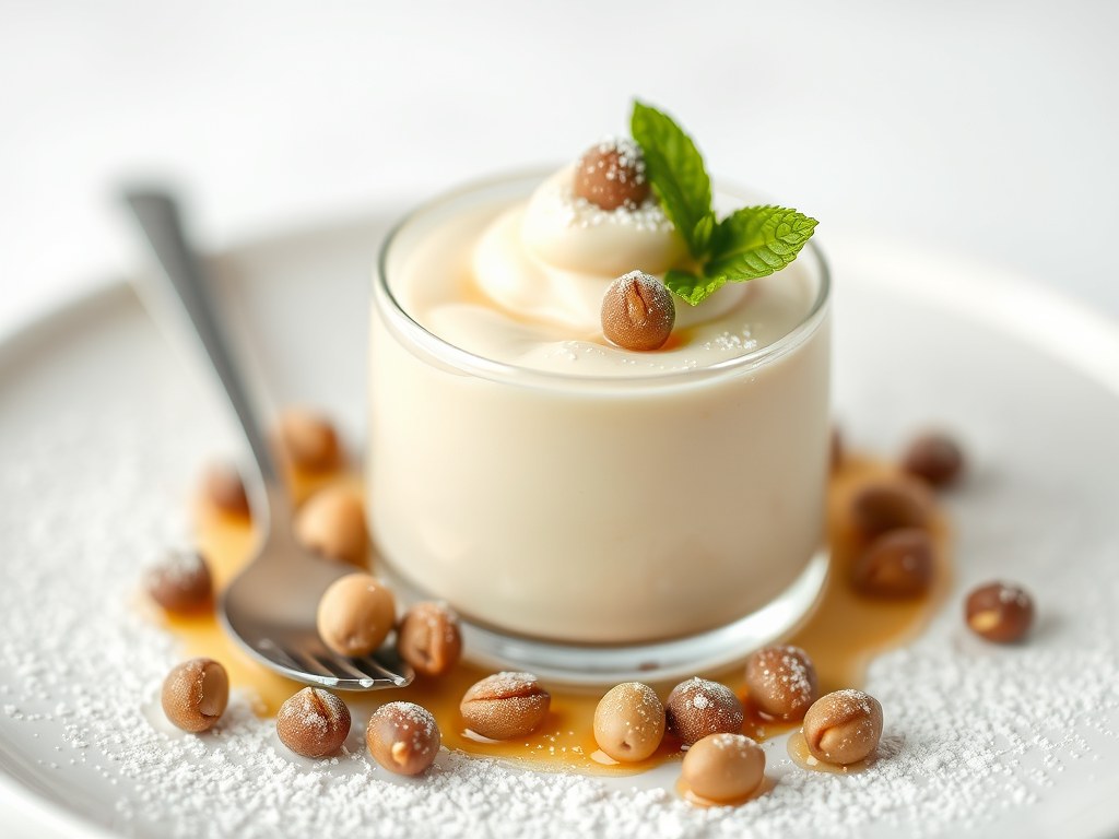 Panna cotta met koffie, AI-gegenereerde illustratie