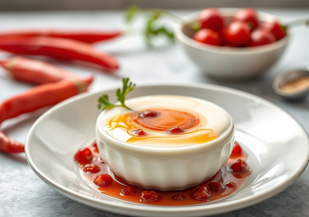 Panna cotta met rabarber — AI-gegenereerde illustratie