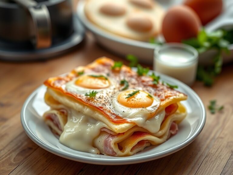 Pannenkoeken gevuld met witlof, ham en kaas
