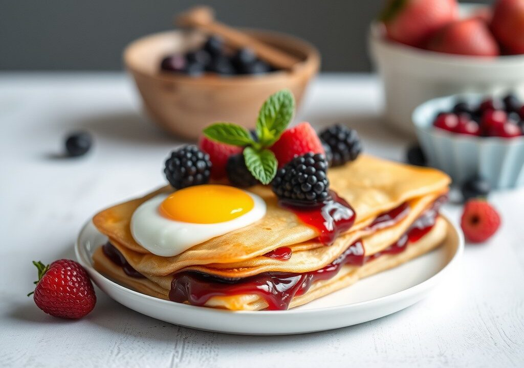 Pannenkoeken met bosvruchten — AI-gegenereerde illustratie