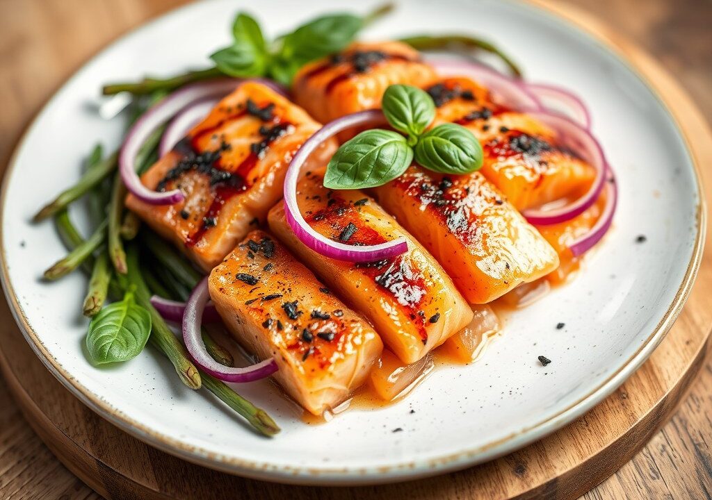 Papiollot van zalm en asperges — AI-gegenereerde illustratie