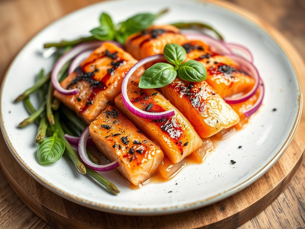Papiollot van zalm en asperges, AI-gegenereerde illustratie
