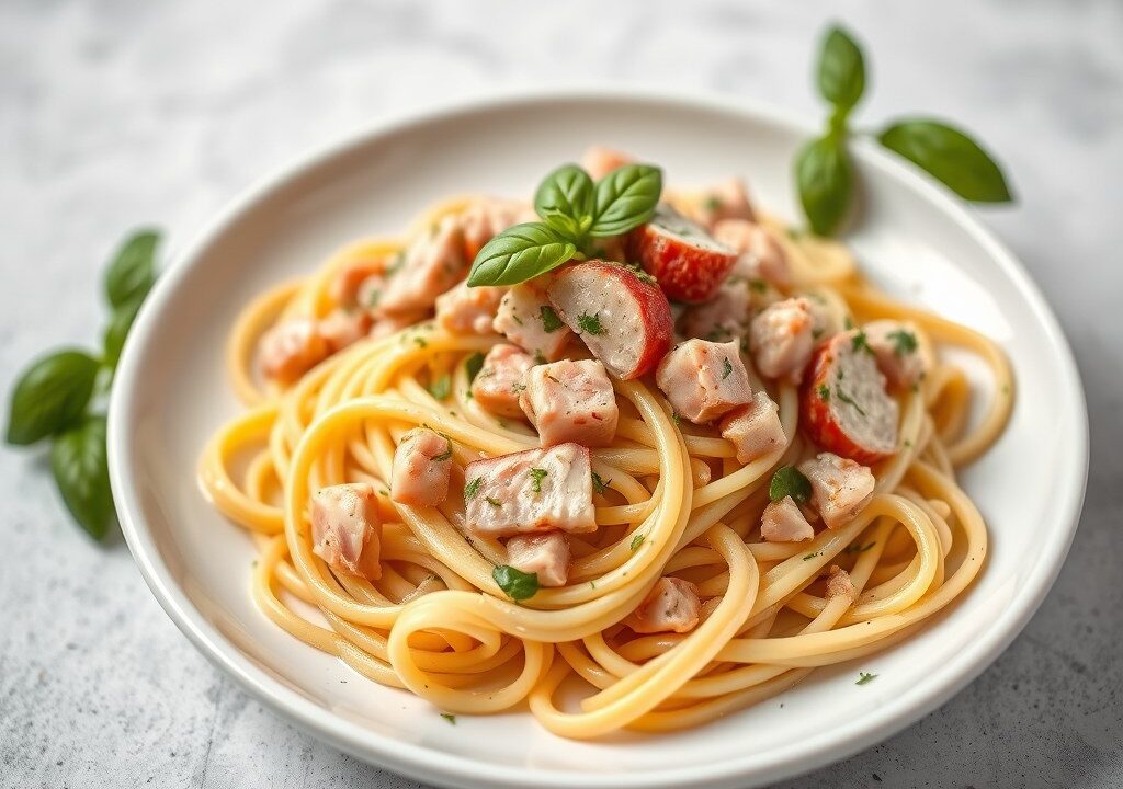 Pappardelle met tonijn, AI-gegenereerde illustratie