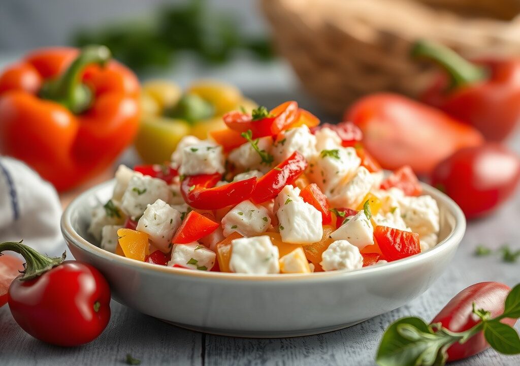 Paprika-kaas salade — AI-gegenereerde illustratie