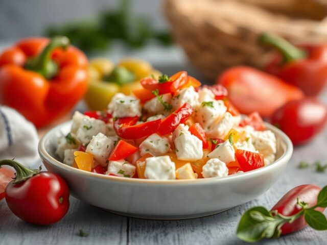 Paprika-kaas salade — AI-gegenereerde illustratie
