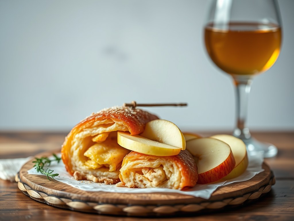 Parelhoenbouten met appelen en cider, AI-gegenereerde illustratie