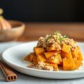 Parmentier van linzen, zoete aardappelen en knolselder-crumble