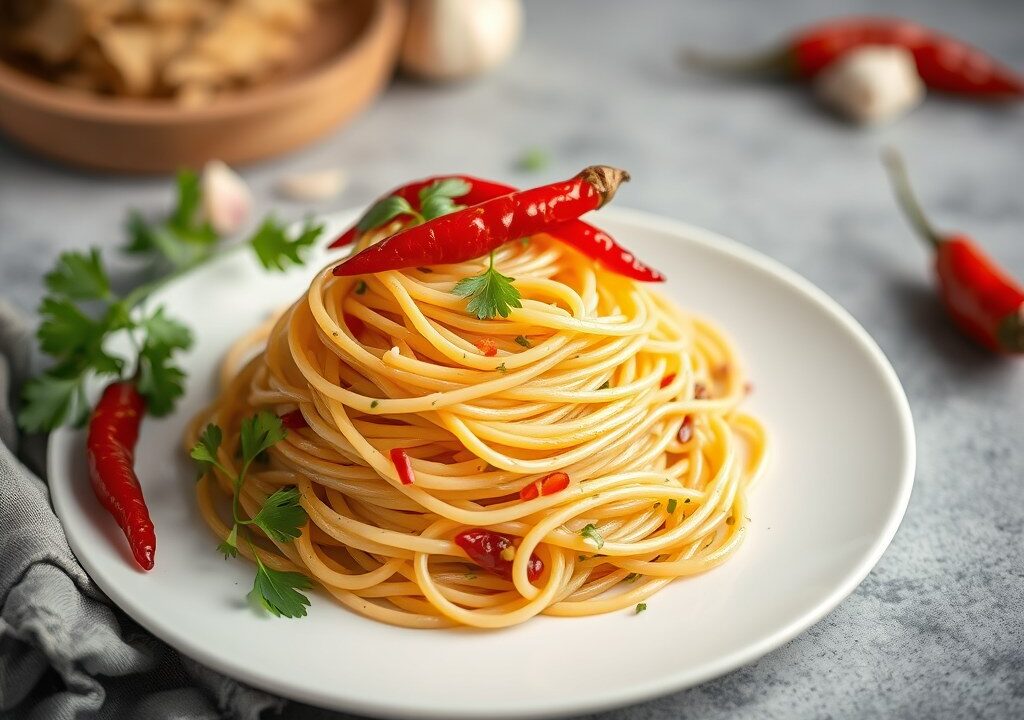 Pasta aglio, olio e peperoncino — AI-gegenereerde illustratie