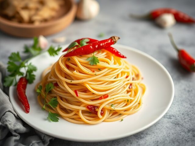 Pasta aglio, olio e peperoncino — AI-gegenereerde illustratie