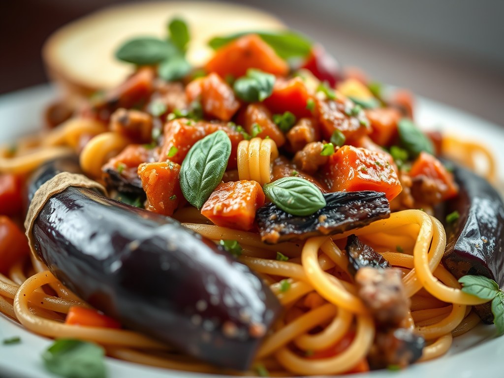 Pasta Caponata, AI-gegenereerde illustratie
