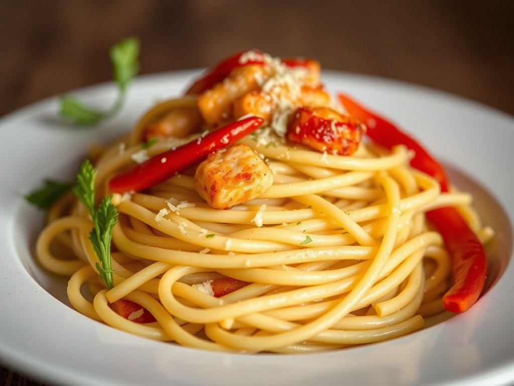 Pasta: Linguini met chili en citroen, AI-gegenereerde illustratie