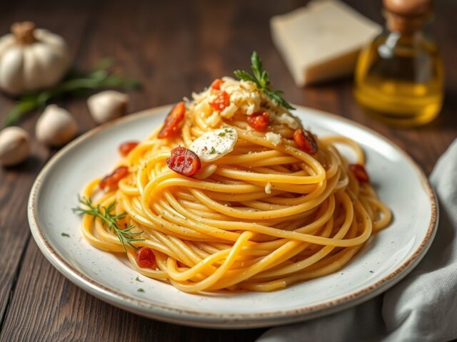 Pasta met Ansjovis en Parmezaanse Kaas — AI-gegenereerde illustratie
