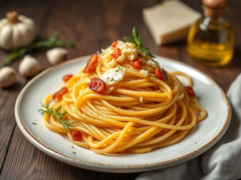 Pasta met Ansjovis en Parmezaanse Kaas — AI-gegenereerde illustratie