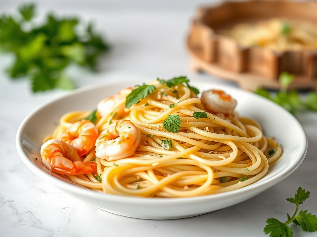 Pasta met Ansjovis-Garnalen-Groene Kruiden, AI-gegenereerde illustratie