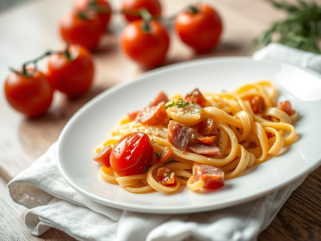 Pasta met artisjokken en ham, AI-gegenereerde illustratie