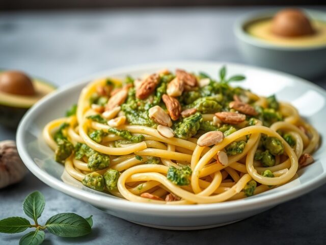 Pasta met Avocado Pesto — AI-gegenereerde illustratie