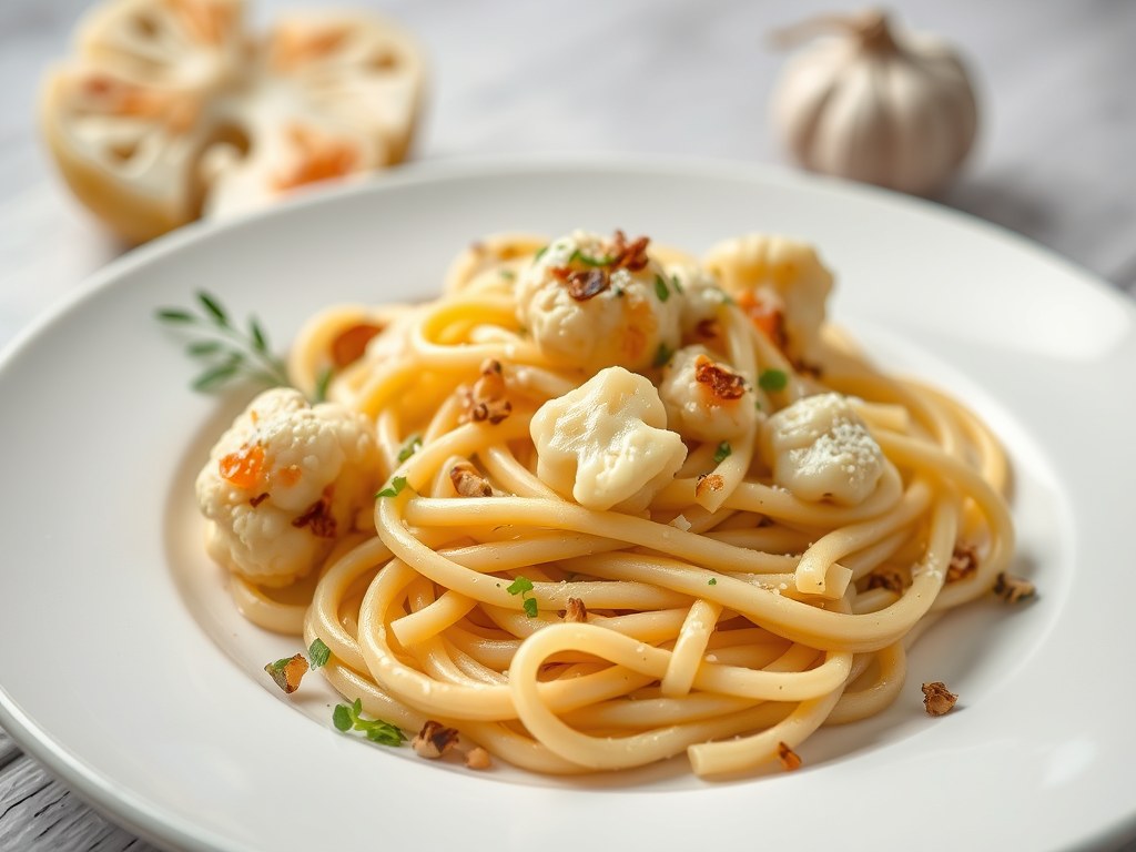 Pasta met bloemkool, AI-gegenereerde illustratie