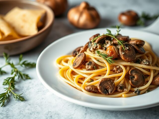 Pasta met champignons — AI-gegenereerde illustratie