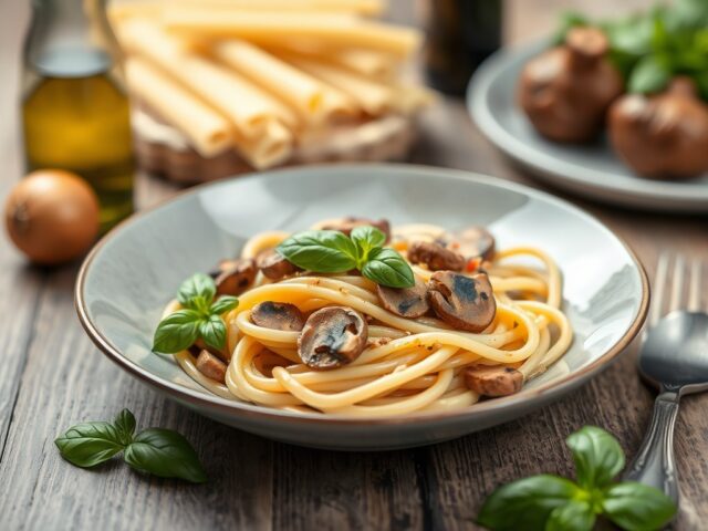 Pasta met champignons — AI-gegenereerde illustratie